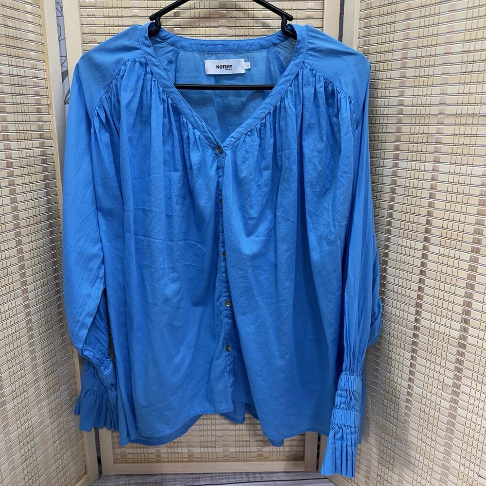 Notshy Cashmere Button Up Women's Size Small Blue Long Sleeve Top